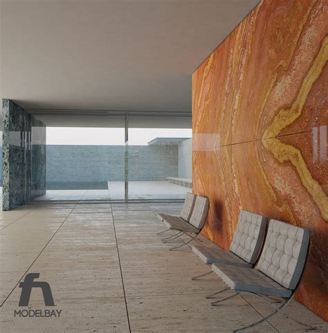 3d barcelona pavilion mies van model