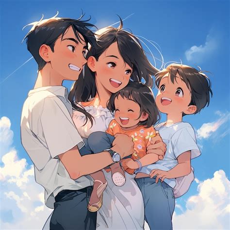 Premium Photo | Anime family portrait with a baby and two adults ...