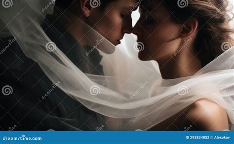 Minimalistic Wedding Bride And Groom Kissing Under Veil AI Generated