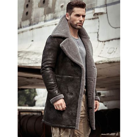 Online Shop Herren Schwarz Lammfell Jacke B3 Flug Jacke Schaffell