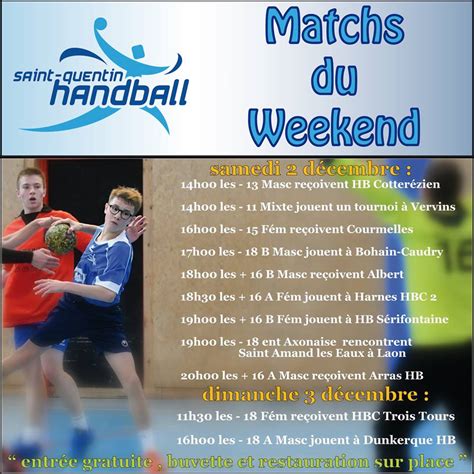 Tous Les Matchs Du Week End Des Et Saint Quentin Handball