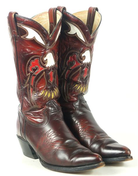 Texas Vintage Inlay Cowboy Western Boots Multicolor Eagles Us Made Men