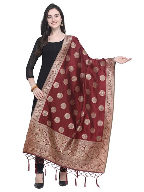 Maroon Poly Silk Banarasi Womens Dupatta Satrani Fashion 3024843