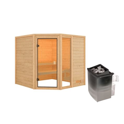 Karibu Massivholzsauna Tabea Natur 9 KW Ofen Mit Integrierter