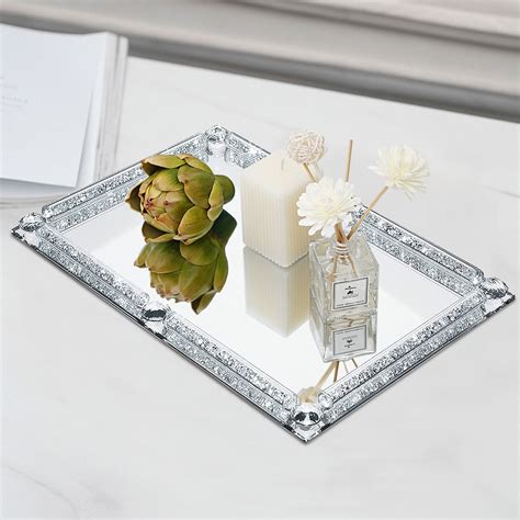 12 X 8 Glass Crystal And Square Mirrored Vanity Tray Serving Tray For Wedding Birthday Party