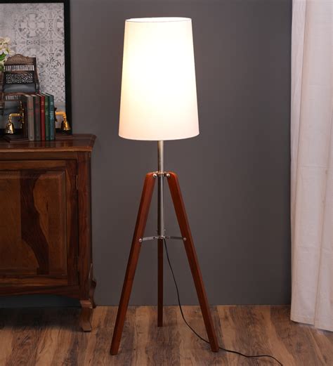 Buy White Fabric Shade Tripod Floor Lamp With Brown Base By Pristine