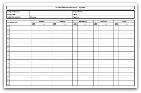 printable weekly attendance sheet   format