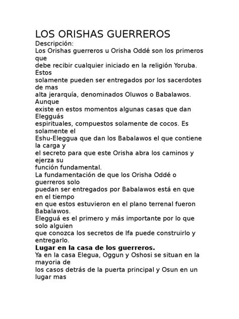 Los Orishas Guerreros Pdf Santeria Religión Y Creencia