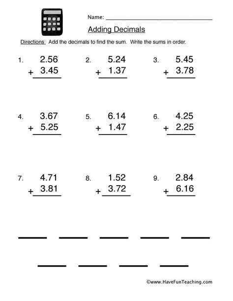 Decimal Addition Worksheets Decimals Worksheet