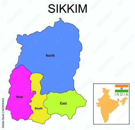 Sikkim map. Highlight Sikkim map on India map with a boundary line ...