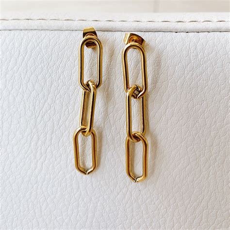 Chain Link Earrings Gold Link Earrings Gold Drop Earrings | Etsy