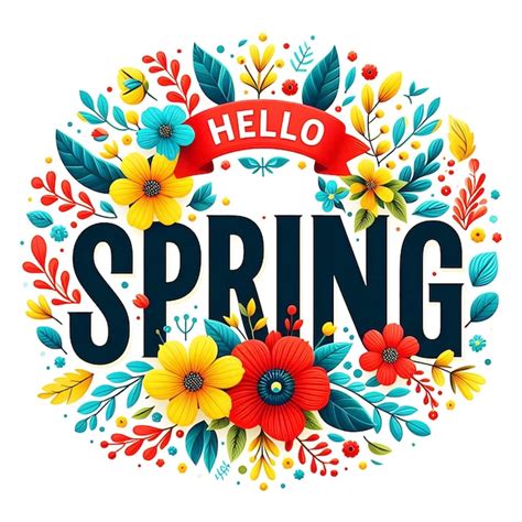 Premium Psd Hello Spring With Colorful Flowers