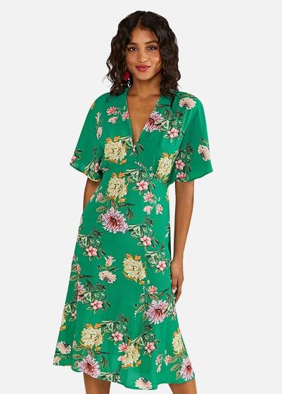 Yumi Floral Print Green Kimono Midi Wrap Dress Matalan