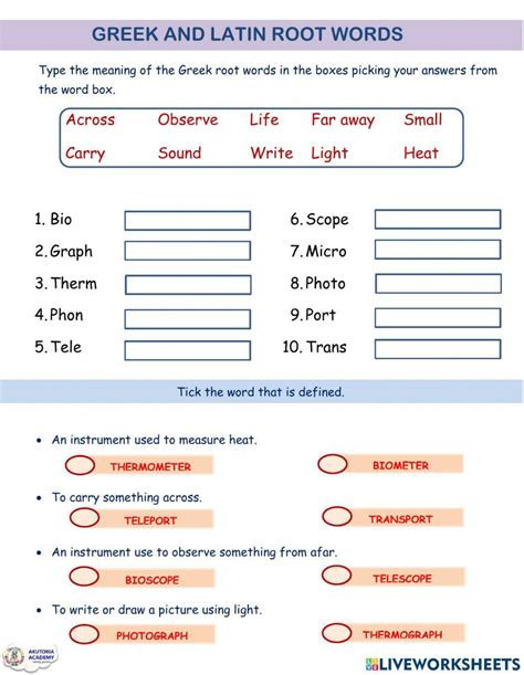 Greek And Latin Root Words Activity Live Worksheets Worksheets Library