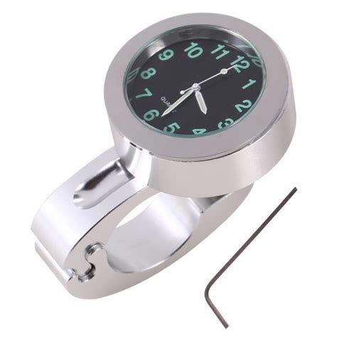 CHN Moto Guidon Étanche Glow Mount Horloge Montre Universel Argent