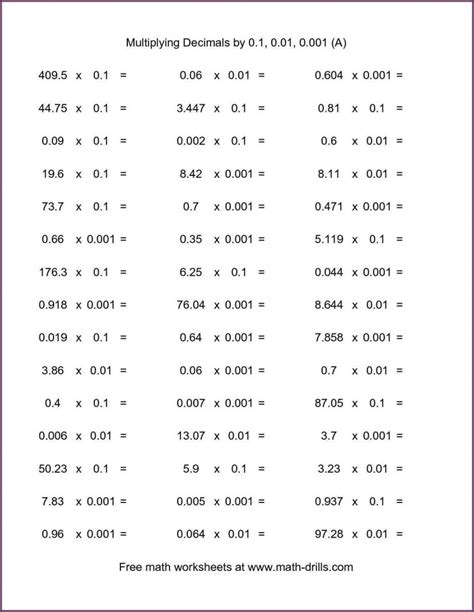 Dividing Decimals By Powers Of 10 Worksheets