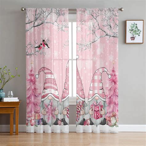 Christmas Winter Snowflake Gnome Voile Curtains For Bedroom Tulle