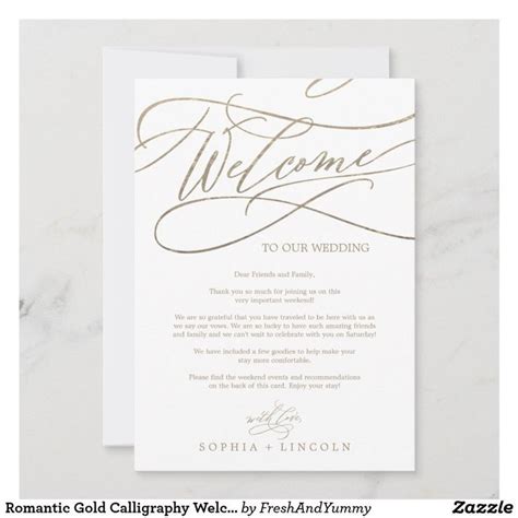 Romantic Gold Calligraphy Welcome Itinerary Letter Zazzle