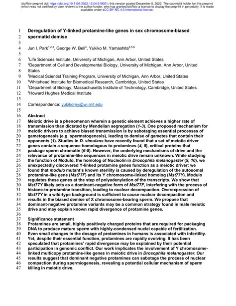 PDF Deregulation Of Y Linked Protamine Like Genes In Sex Chromosome