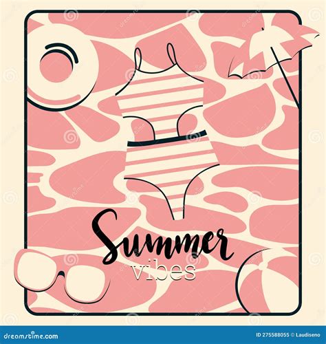 Pink Summer Poster With Bikini And Umbrella Vector Stock Vector Illustration Of Banner