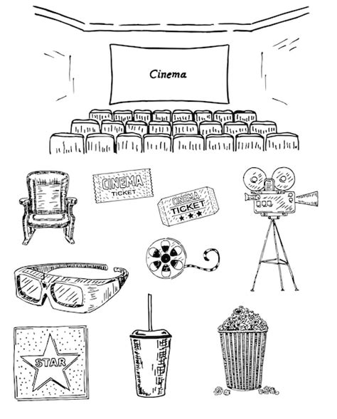 Set De Cine Dibujado A Mano Vector Premium