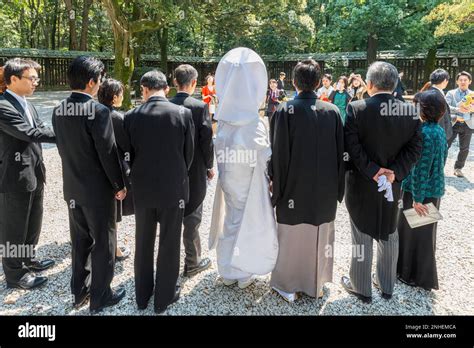 Tokyo Japan. Traditional wedding ceremony at Meiji Jingu Shinto shrine ...