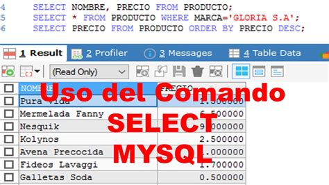 Uso Del Comando Select En Mysql Youtube