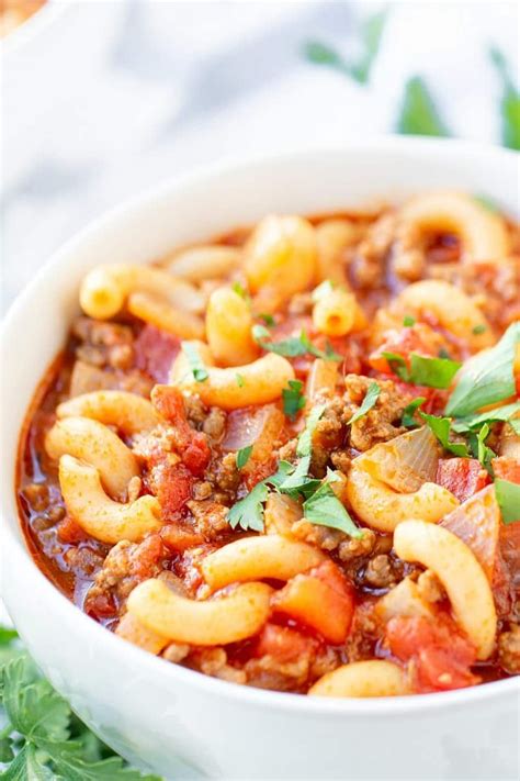 Our family's delicious goulash recipe is made with ground beef, V-8