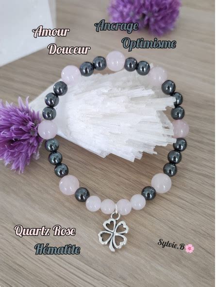 Bracelet boules en Quartz Rose Hématite Vibrations Cristallines