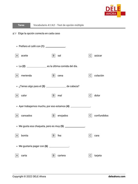 Vocabulario A A Test De Opci N M Ltiple Vocabulario