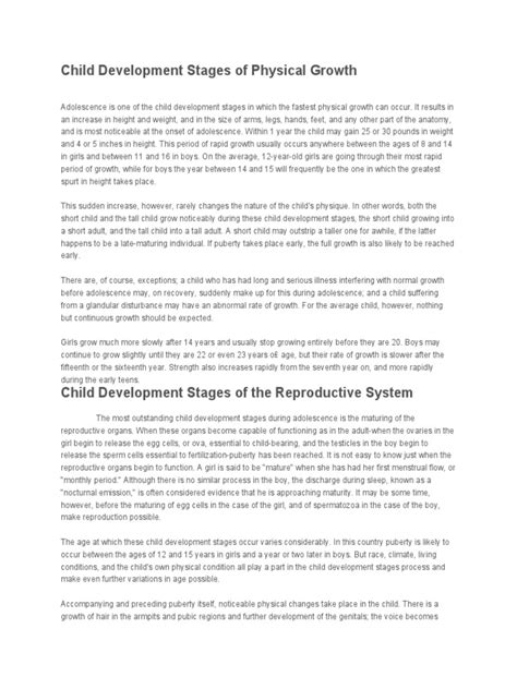 Child Development Stages of Physical Growth | PDF | Puberty ...