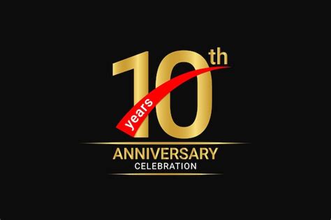 Premium Vector 10th Years Anniversary Golden Number And Red Ribbon