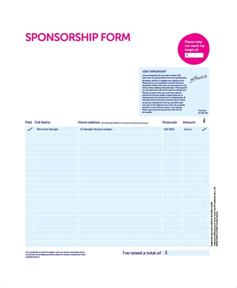 Free Sample Sponsorship Forms In Ms Word Pdf For Sponsor Card