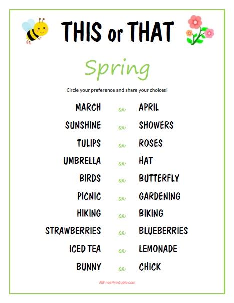 This or That Spring Game – Free Printable