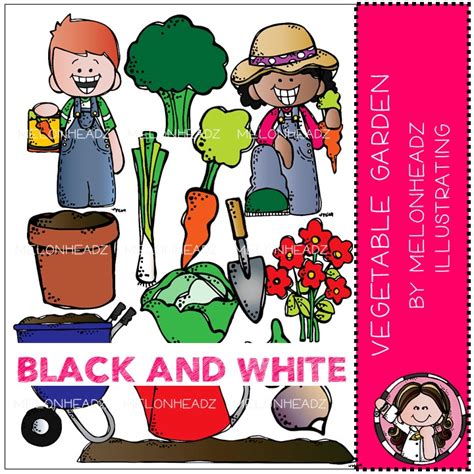 Vegetable Garden clip art – BLACK AND WHITE - Melonheadz