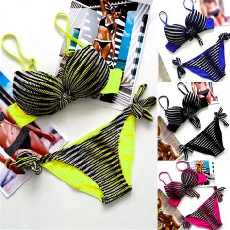 Women Brazilian Swimwear Bandage Bikini Set Push Up Padded Bra Bathing Suit Floral Print