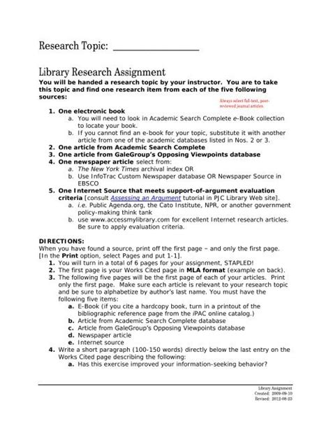 Library Research Assignment