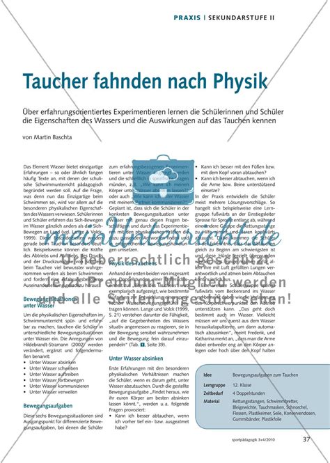 Taucher Fahnden Nach Physik Meinunterricht