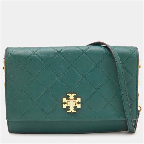 Pre Owned Tory Burch Green Leather Georgia Crossbody Bag Modesens