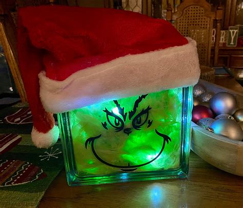 Led Light Up Grinch Glass Block Etsy