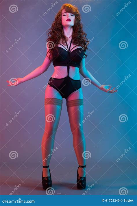 Red Haired Woman Wearing Lingerie And Stockings Stock Photo Image Of Seductive Gels