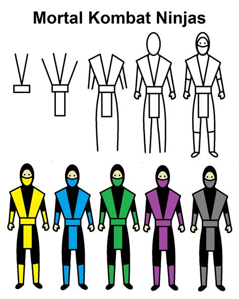 Step By Step To Draw Characters From Mortal Kombat Scorpion Sub Zero