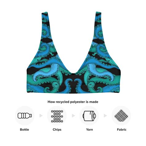 Teal Octopus Tangled Tentacles Recycled Swimsuit Bikini Top Etsy