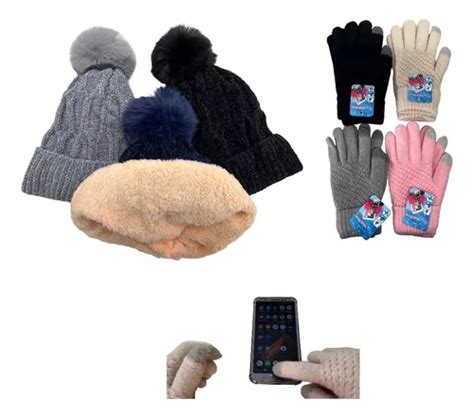 Kit Inverno Touca Gorro Forrado Luva Touch Screen P Celular