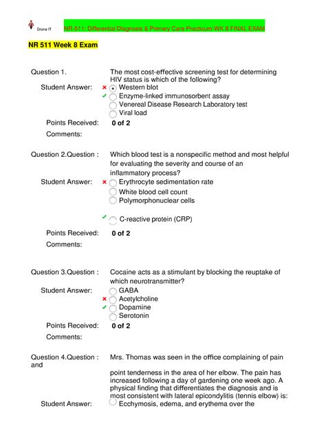 NR 511 Differential Diagnosis Primary Care Practicum WK 8 Final EXAM