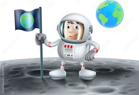 Cartoon astronaut on the moon Stock Illustration | Adobe Stock