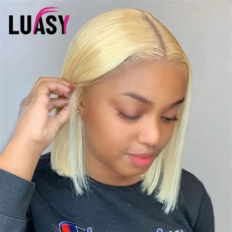 Luasy Blonde 613 Straight Lace Front Human Hair Wigs Short Bob Wig