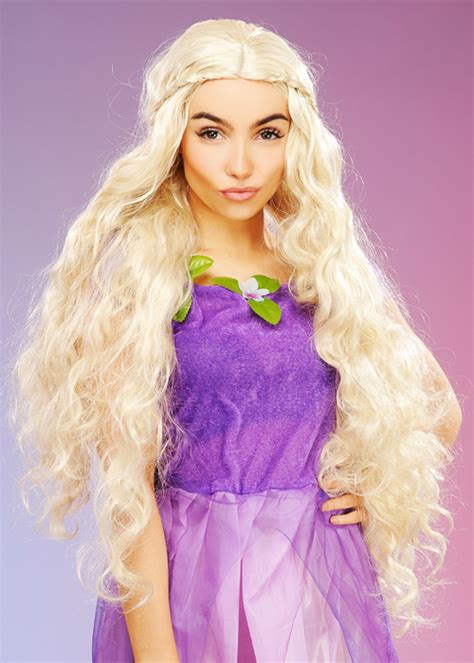Womens Rapunzel Princess Long Curly Blonde Wig