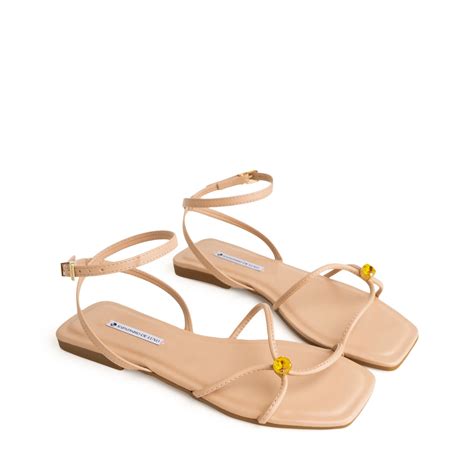 Rasteira Sand Lia Nude Amendoa Enfeite Ouro E Fivela Turquesa Bege