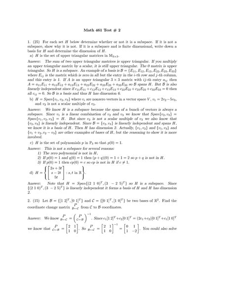 UMD Math 461 Test 2 - Test 2 questions with answers. - Math 461 Test # 2 (25) For each set H ...